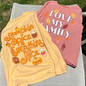 Bundle of 2 long sleeve T-shirts size 10/12. Pumpkin spice, I love my family.
